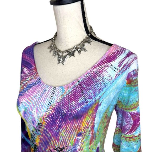 Alberto Makali Maximalist Colorful Beaded Graphic Sweater Size Large - Picture 2 of 8